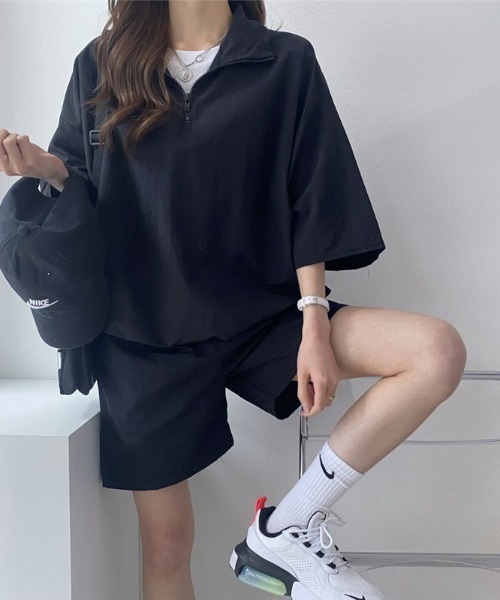 N.s（エヌドットエス）の「ハーフジップトップス＋ショートパンツセットアップ（セットアップ・レディース・グリーン/グレー/ピンク/ブラック・FREE）」の20枚目の写真
