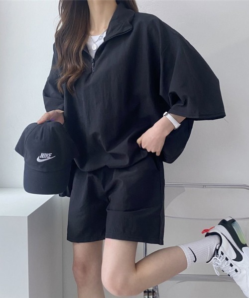 N.s（エヌドットエス）の「ハーフジップトップス＋ショートパンツセットアップ（セットアップ・レディース・グリーン/グレー/ピンク/ブラック・FREE）」の21枚目の写真
