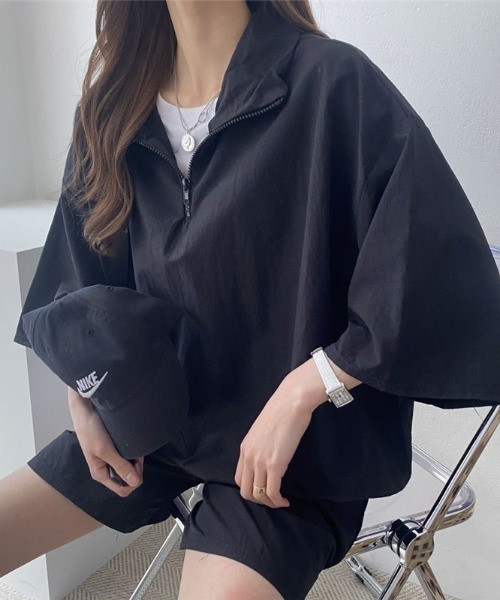 N.s（エヌドットエス）の「ハーフジップトップス＋ショートパンツセットアップ（セットアップ・レディース・グリーン/グレー/ピンク/ブラック・FREE）」の22枚目の写真