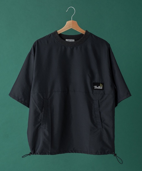 Adoon plain(アドーンプレーン)の「ナイロンリーフパッチドローコードT(Tシャツ/カットソー・メンズ・ネイビー/ブラック・MEDIUM/LARGE)」の1枚目の写真