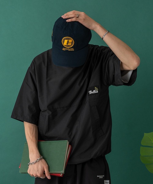 Adoon plain(アドーンプレーン)の「ナイロンリーフパッチドローコードT(Tシャツ/カットソー・メンズ・ネイビー/ブラック・MEDIUM/LARGE)」の8枚目の写真