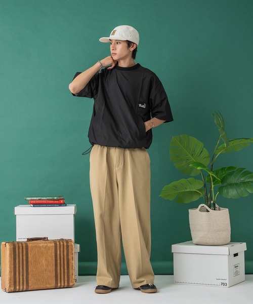 Adoon plain(アドーンプレーン)の「ナイロンリーフパッチドローコードT(Tシャツ/カットソー・メンズ・ネイビー/ブラック・MEDIUM/LARGE)」の20枚目の写真