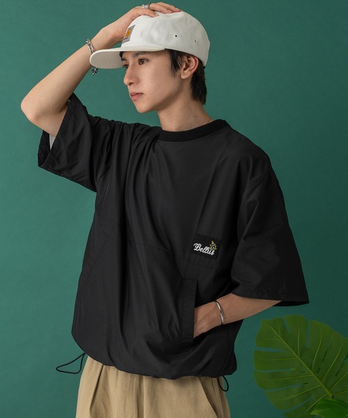 Adoon plain(アドーンプレーン)の「ナイロンリーフパッチドローコードT(Tシャツ/カットソー・メンズ・ネイビー/ブラック・MEDIUM/LARGE)」の16枚目の写真