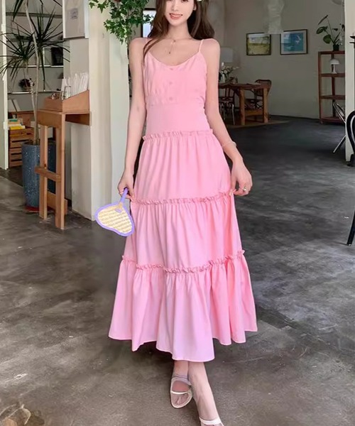 Teem Store（チームストア）の「ティアード ロング ヘンリーネックキャミフレアワンピース（ワンピース・レディース・ブルー/ピンク/ホワイト・F）」の17枚目の写真