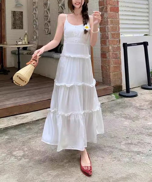 Teem Store（チームストア）の「ティアード ロング ヘンリーネックキャミフレアワンピース（ワンピース・レディース・ブルー/ピンク/ホワイト・F）」の19枚目の写真