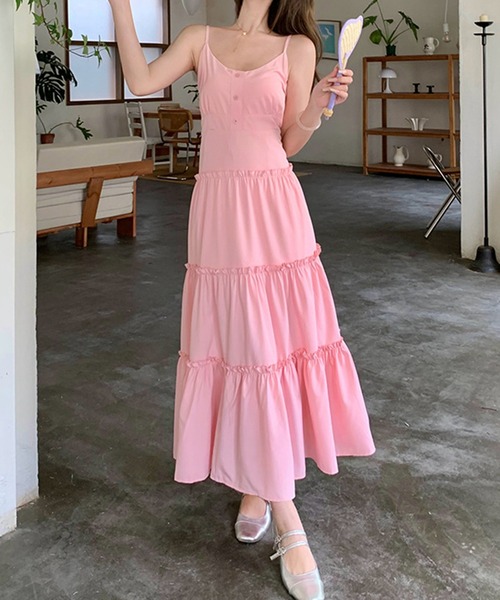 Teem Store（チームストア）の「ティアード ロング ヘンリーネックキャミフレアワンピース（ワンピース・レディース・ブルー/ピンク/ホワイト・F）」の20枚目の写真