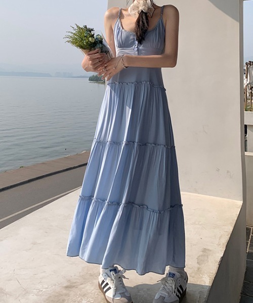 Teem Store（チームストア）の「ティアード ロング ヘンリーネックキャミフレアワンピース（ワンピース・レディース・ブルー/ピンク/ホワイト・F）」の21枚目の写真