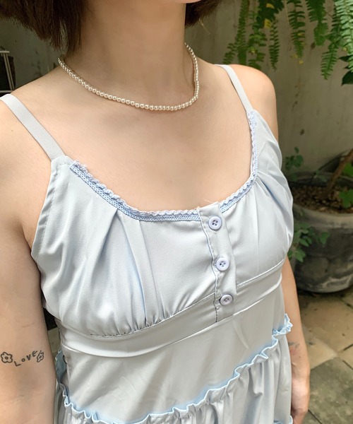 Teem Store（チームストア）の「ティアード ロング ヘンリーネックキャミフレアワンピース（ワンピース・レディース・ブルー/ピンク/ホワイト・F）」の4枚目の写真