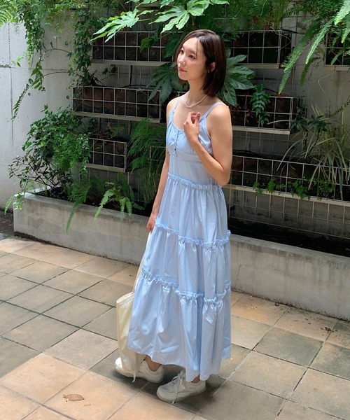 Teem Store（チームストア）の「ティアード ロング ヘンリーネックキャミフレアワンピース（ワンピース・レディース・ブルー/ピンク/ホワイト・F）」の6枚目の写真