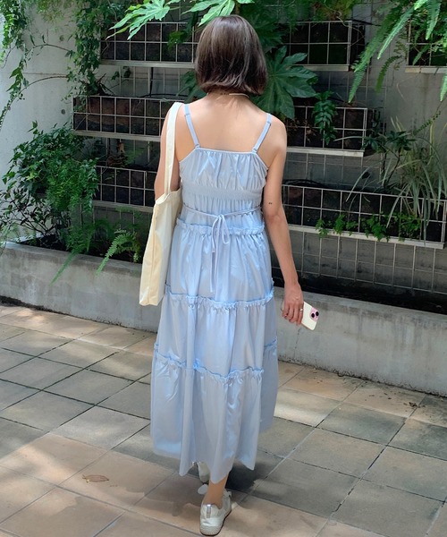 Teem Store（チームストア）の「ティアード ロング ヘンリーネックキャミフレアワンピース（ワンピース・レディース・ブルー/ピンク/ホワイト・F）」の10枚目の写真