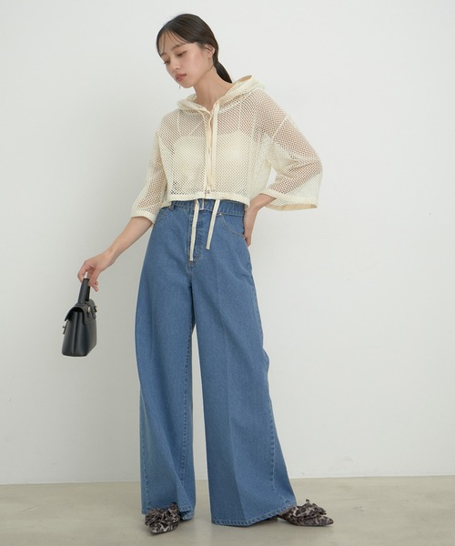 VIS（ビス）の「【洗える】メッシュフーテッドカーディガン（カーディガン/ボレロ・レディース・ブラック/ホワイト系その他7・FREE）」の5枚目の写真