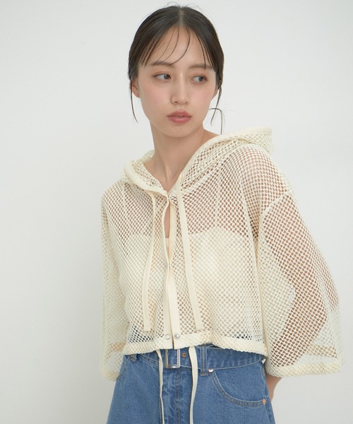 VIS（ビス）の「【洗える】メッシュフーテッドカーディガン（カーディガン/ボレロ・レディース・ブラック/ホワイト系その他7・FREE）」の7枚目の写真
