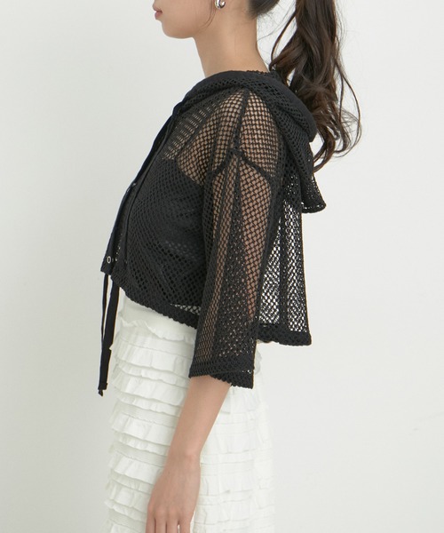 VIS（ビス）の「【洗える】メッシュフーテッドカーディガン（カーディガン/ボレロ・レディース・ブラック/ホワイト系その他7・FREE）」の12枚目の写真