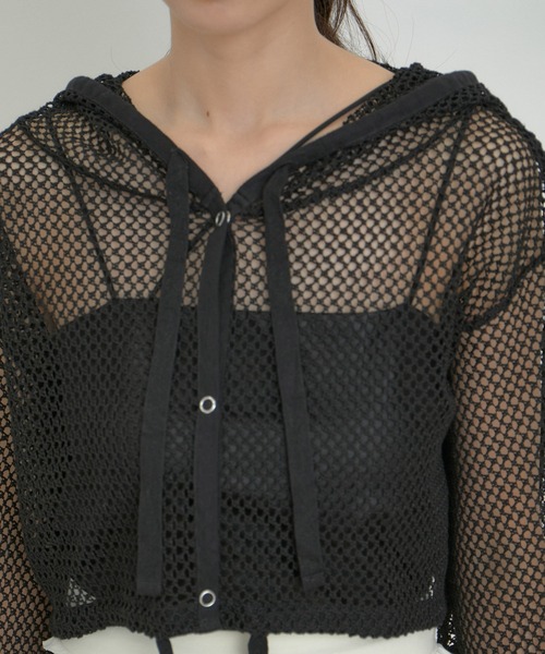 VIS（ビス）の「【洗える】メッシュフーテッドカーディガン（カーディガン/ボレロ・レディース・ブラック/ホワイト系その他7・FREE）」の14枚目の写真