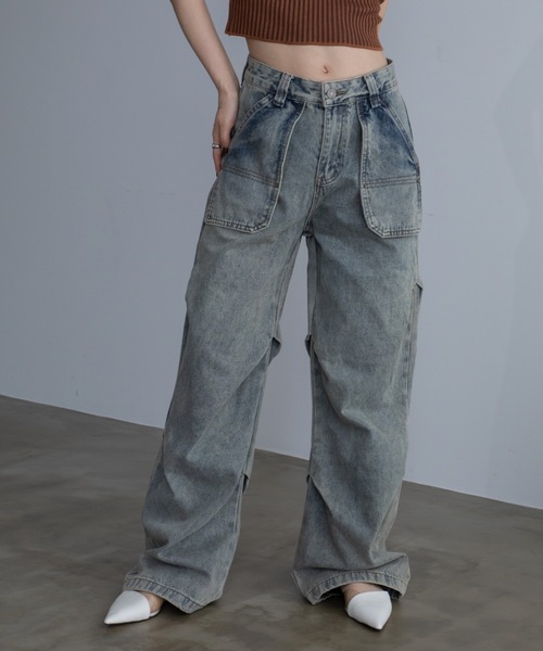 VACANCY（ヴァカンシー）の「デニムタックカーゴパンツ（デニムパンツ・レディース・ホワイト/ブラック/ブルー・SMALL/LARGE/MEDIUM）」の3枚目の写真