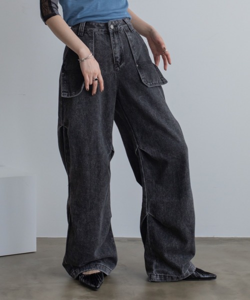 VACANCY（ヴァカンシー）の「デニムタックカーゴパンツ（デニムパンツ・レディース・ホワイト/ブラック/ブルー・SMALL/LARGE/MEDIUM）」の13枚目の写真