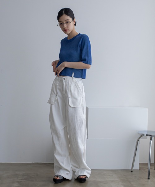 VACANCY（ヴァカンシー）の「デニムタックカーゴパンツ（デニムパンツ・レディース・ホワイト/ブラック/ブルー・SMALL/LARGE/MEDIUM）」の7枚目の写真