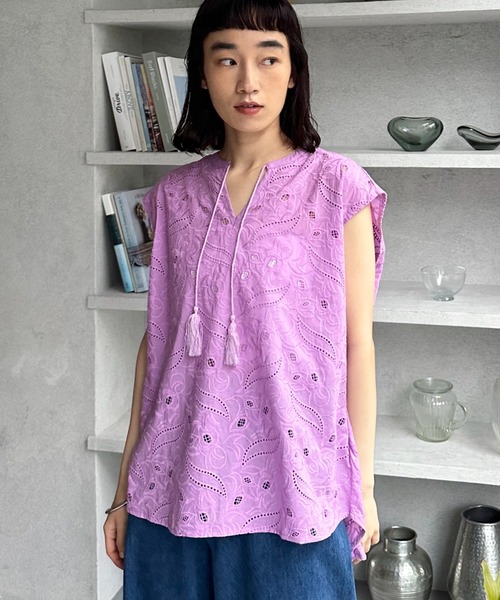 Doux archives（ドゥアルシーヴ）の「レースフレンチスリーブブラウス（シャツ/ブラウス・レディース・ピンク/ブラック/ホワイト・FREE）」の4枚目の写真