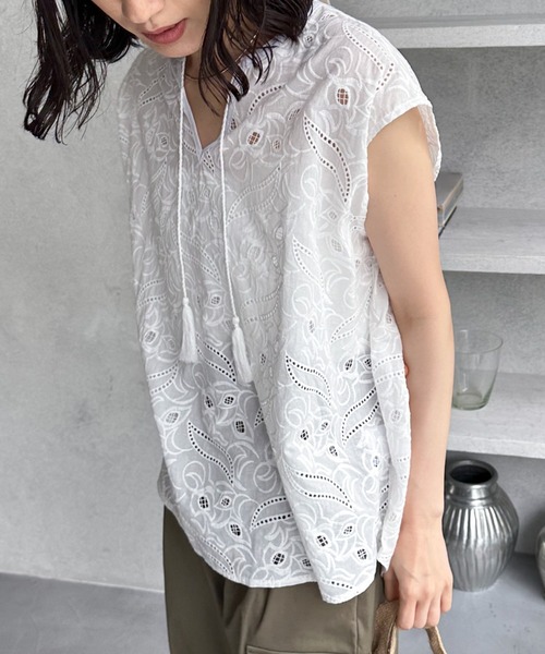 Doux archives（ドゥアルシーヴ）の「レースフレンチスリーブブラウス（シャツ/ブラウス・レディース・ピンク/ブラック/ホワイト・FREE）」の19枚目の写真