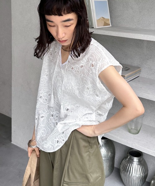 Doux archives（ドゥアルシーヴ）の「レースフレンチスリーブブラウス（シャツ/ブラウス・レディース・ピンク/ブラック/ホワイト・FREE）」の17枚目の写真