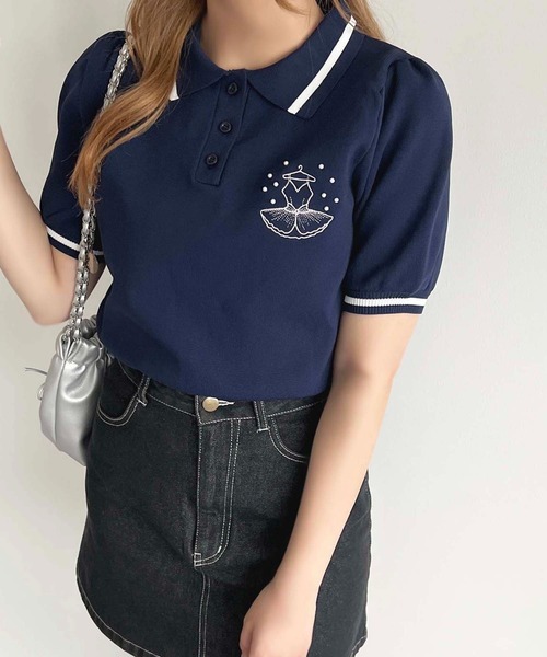 apres jour(アプレジュール)の「バレエ刺繍ポロニット【ZOZOTOWN限定アイテム】(ニット/セーター・レディース・ブラック系その他/オフホワイト/ネイビー/ブラック・フリー/X-LARGE)」の4枚目の写真