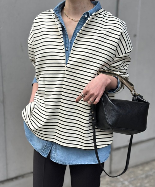 Emma Taylor(エマテイラー)の「【新色追加!】ライトダンボールフロント2wayロングスリーブプルオーバー(Tシャツ/カットソー・レディース・ホワイト/ブラック/ライトベージュ/ライトグレー/チャコールグレー/グレイッシュベージュ/MD.Gray/ホワイト×ブラック/ブラウン・FREE)」の3枚目の写真