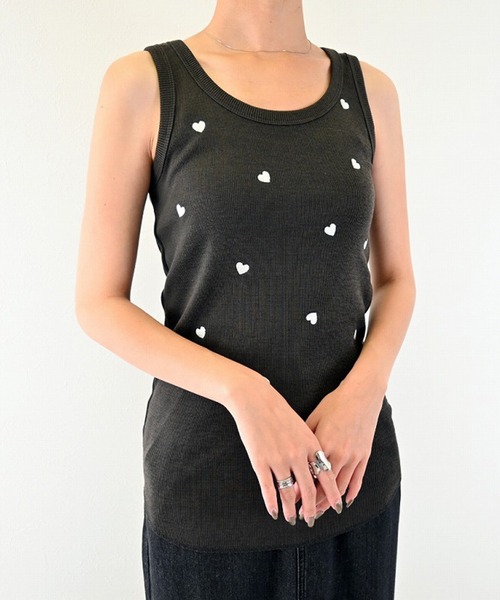 セール】ハート柄刺繍リブタンク（タンクトップ）｜STYLEBLOCK
