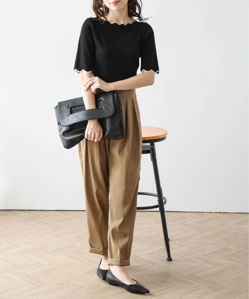 La-gemme(ラジェム)の「スカラップ5分袖トップス(Tシャツ/カットソー・レディース・ホワイト×ブラック/ブラック/ネイビー/ホワイト・フリー)」の8枚目の写真