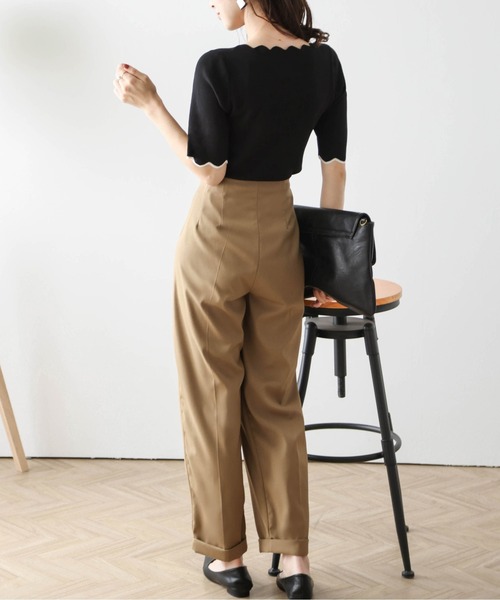 La-gemme(ラジェム)の「スカラップ5分袖トップス(Tシャツ/カットソー・レディース・ホワイト×ブラック/ブラック/ネイビー/ホワイト・フリー)」の6枚目の写真