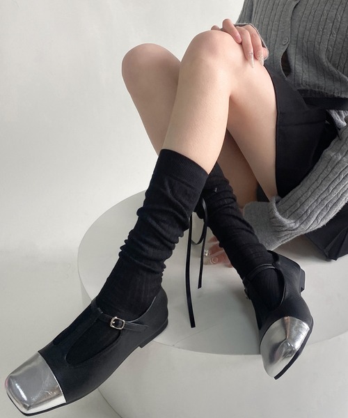 SHEPP（シープ）の「サテン バックリボン ソックス（ソックス/靴下・レディース・ブルー/グレー/チャコール/ブラック/ピンク/ホワイト・F）」の2枚目の写真