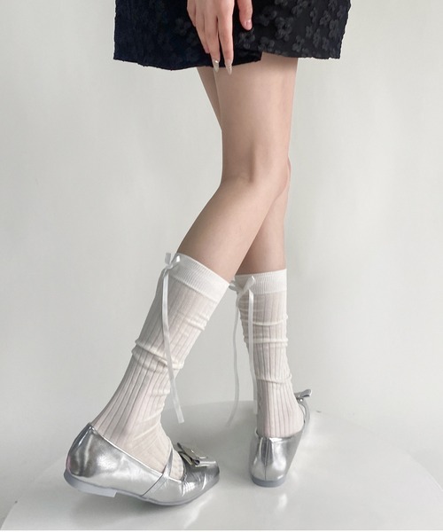 SHEPP（シープ）の「サテン バックリボン ソックス（ソックス/靴下・レディース・ブルー/グレー/チャコール/ブラック/ピンク/ホワイト・F）」の7枚目の写真
