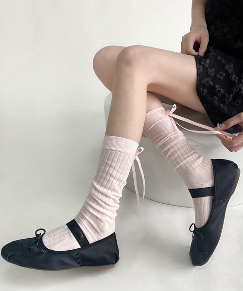 SHEPP（シープ）の「サテン バックリボン ソックス（ソックス/靴下・レディース・ブルー/グレー/チャコール/ブラック/ピンク/ホワイト・F）」の15枚目の写真