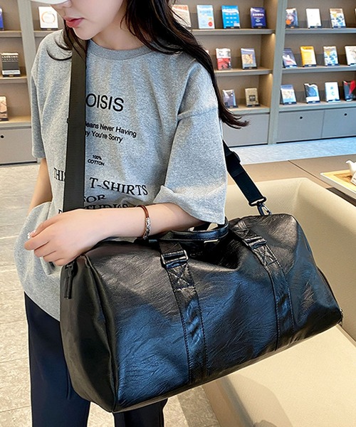 セール】【大容量・2WAY】ヴィーガンレザーシンプルボストンバッグ