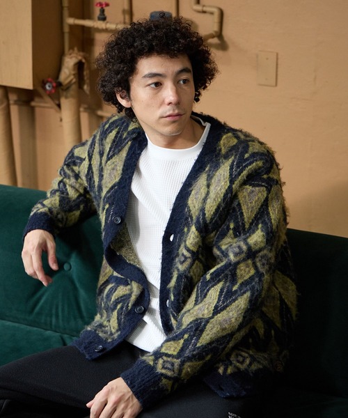 BAYFLOW（ベイフロー）の「7ゲージミックス柄ニットカーディガン（カーディガン/ボレロ・メンズ・グレー/ブラウン/イエロー・MEDIUM/LARGE）」の3枚目の写真