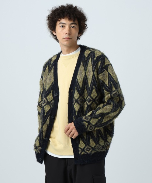 BAYFLOW（ベイフロー）の「7ゲージミックス柄ニットカーディガン（カーディガン/ボレロ・メンズ・グレー/ブラウン/イエロー・MEDIUM/LARGE）」の4枚目の写真