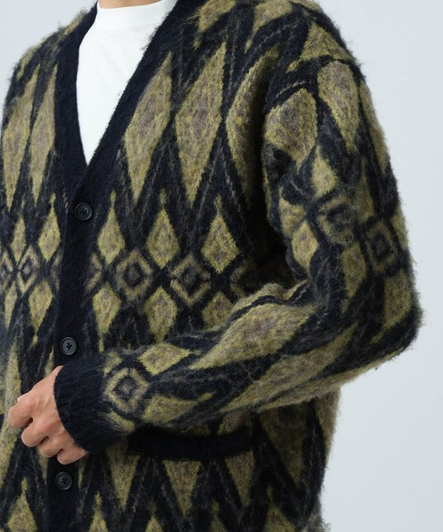 BAYFLOW（ベイフロー）の「7ゲージミックス柄ニットカーディガン（カーディガン/ボレロ・メンズ・グレー/ブラウン/イエロー・MEDIUM/LARGE）」の9枚目の写真