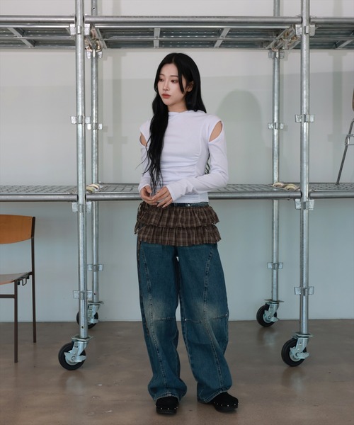 FOLLOWIN（フォロウィン）の「[K-Fashion/MDおすすめ] チェックカンカンレイヤードスカート（スカート・レディース・ブラック/ブラウン・FREE）」の14枚目の写真