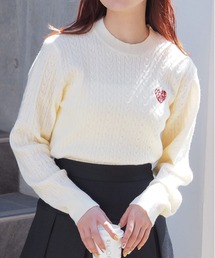 ワンポイント刺繍ケーブルニットプルオーバー