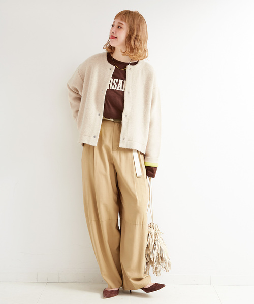 追加2》2層スムース編みニットブルゾン（カーディガン/ボレロ）｜B.C