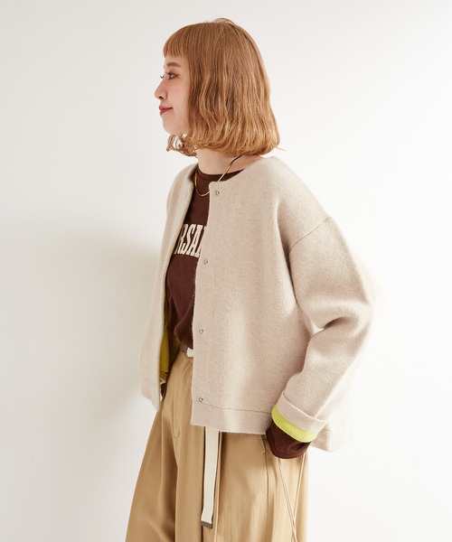 追加2》2層スムース編みニットブルゾン（カーディガン/ボレロ）｜B.C