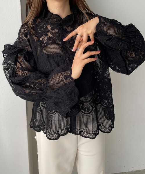 antic rag（アンティックラグ）の「レースフリルハイネックブラウス（シャツ/ブラウス・レディース・ベージュ/ブラック・FREE）」の2枚目の写真