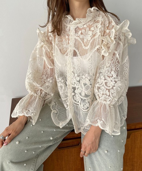 antic rag（アンティックラグ）の「レースフリルハイネックブラウス（シャツ/ブラウス・レディース・ベージュ/ブラック・FREE）」の3枚目の写真
