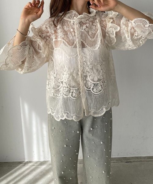 antic rag（アンティックラグ）の「レースフリルハイネックブラウス（シャツ/ブラウス・レディース・ベージュ/ブラック・FREE）」の5枚目の写真