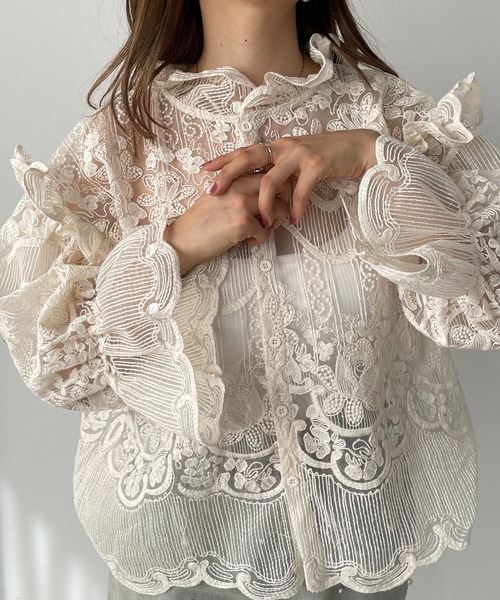 antic rag（アンティックラグ）の「レースフリルハイネックブラウス（シャツ/ブラウス・レディース・ベージュ/ブラック・FREE）」の7枚目の写真