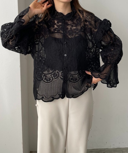 antic rag（アンティックラグ）の「レースフリルハイネックブラウス（シャツ/ブラウス・レディース・ベージュ/ブラック・FREE）」の15枚目の写真