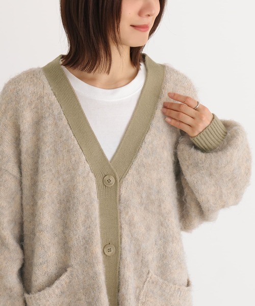n'OrLABEL（ノアールレーベル）の「起毛ミックスVネックカーディガン（カーディガン/ボレロ・レディース・ブルーグリーン/ベージュ/チャコール・FREE）」の7枚目の写真