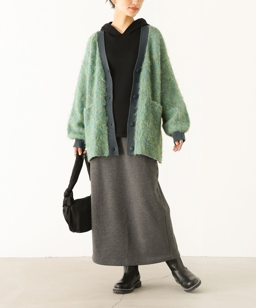 n'OrLABEL（ノアールレーベル）の「起毛ミックスVネックカーディガン（カーディガン/ボレロ・レディース・ブルーグリーン/ベージュ/チャコール・FREE）」の6枚目の写真