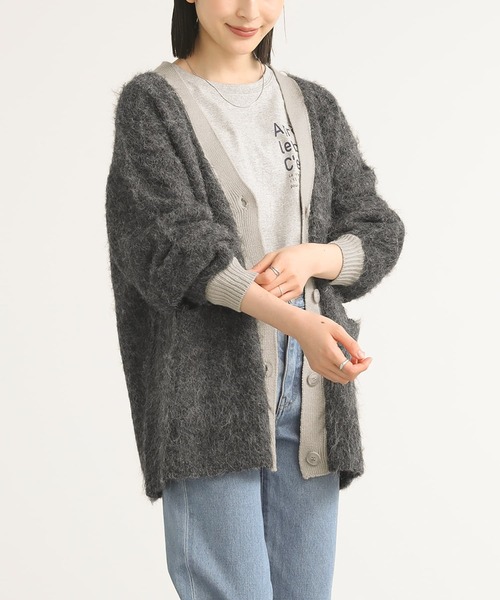 n'OrLABEL（ノアールレーベル）の「起毛ミックスVネックカーディガン（カーディガン/ボレロ・レディース・ブルーグリーン/ベージュ/チャコール・FREE）」の15枚目の写真
