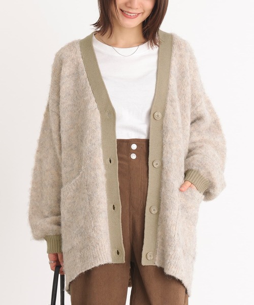 n'OrLABEL（ノアールレーベル）の「起毛ミックスVネックカーディガン（カーディガン/ボレロ・レディース・ブルーグリーン/ベージュ/チャコール・FREE）」の9枚目の写真