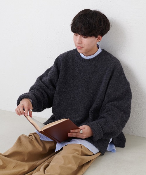favclo.（ファブクロ）の「boucle knit pullover / ブークレニットプルオーバー（ニット/セーター・メンズ・ブルーグレー/チャコールグレー・MEDIUM/LARGE）」の2枚目の写真